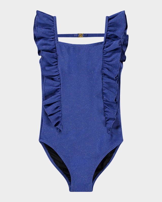 Girl's Nathalie Sparkly Ruffle One-Piece Swimsuit, Size 8-14